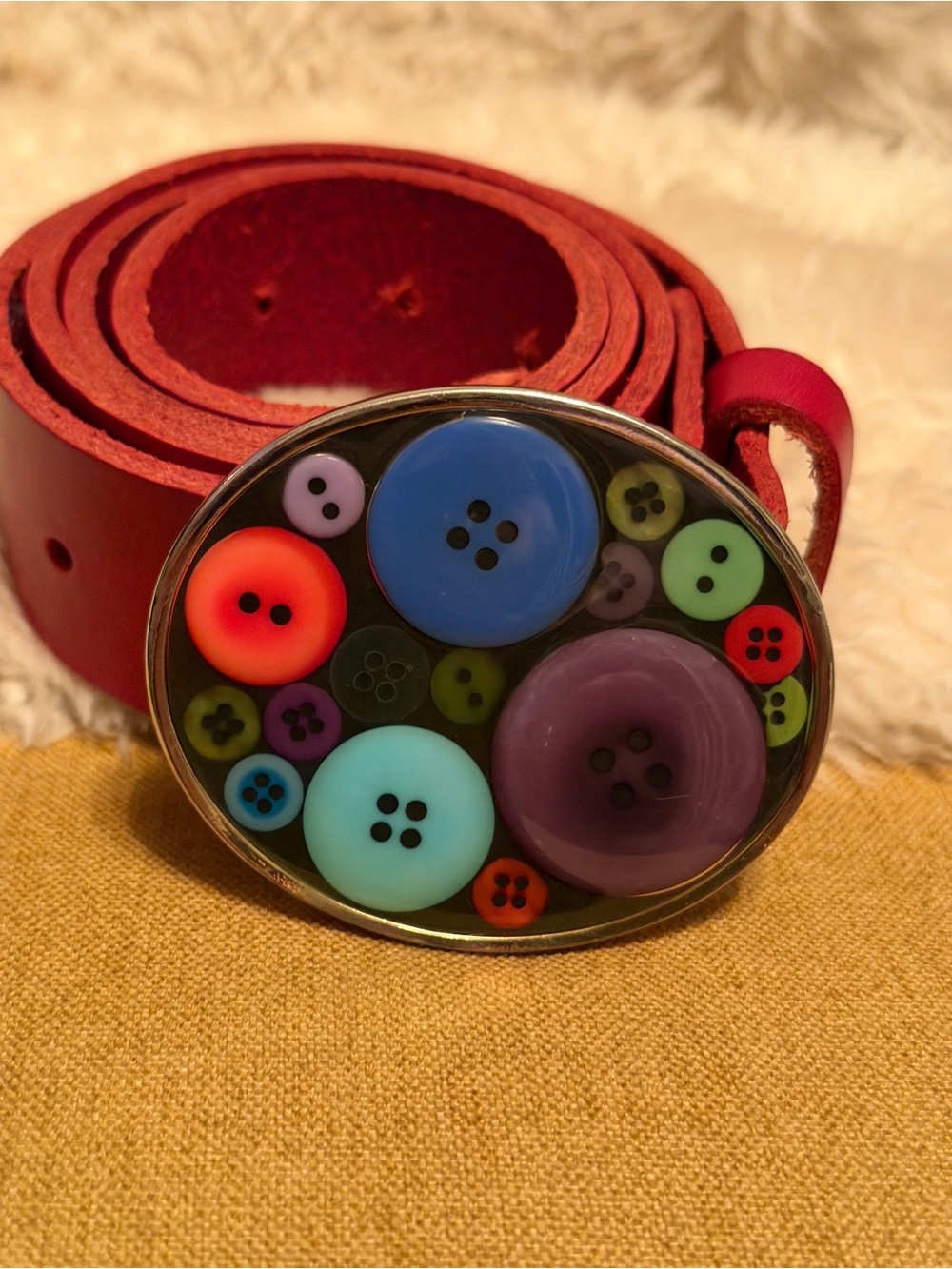 Women’s red Sz 39 Solid Basic Belt Adjustable button Multicolor eclectic Buckle